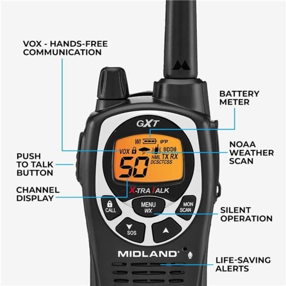 GMRS Two-Way Radio (50-Channel, Long Range, 142 Privacy Codes, SOS, NOAA - Picture 5 of 8